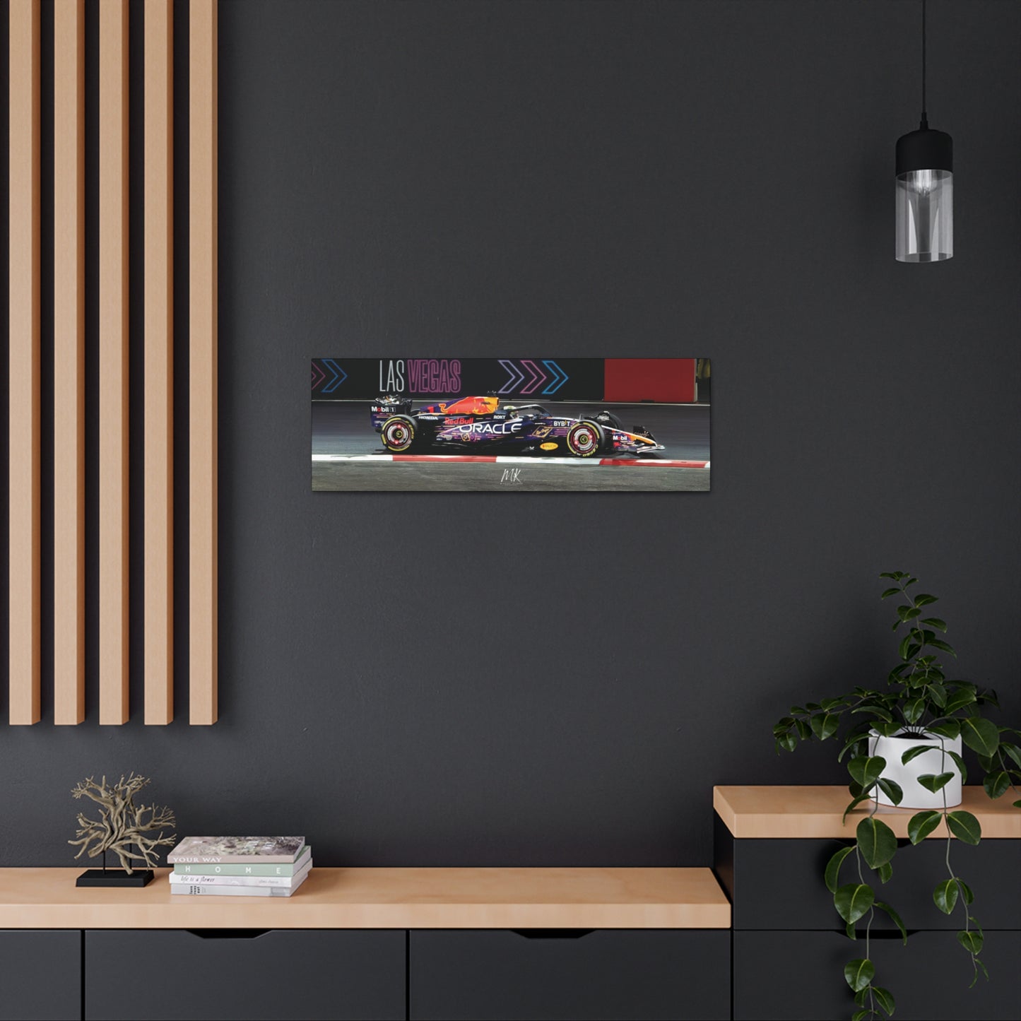 Formula One 2023 Las Vegas & World Champion Max Verstappan Red Bull Oracle Race Car on Las Vegas F1 Track Canvas Gallery Wraps