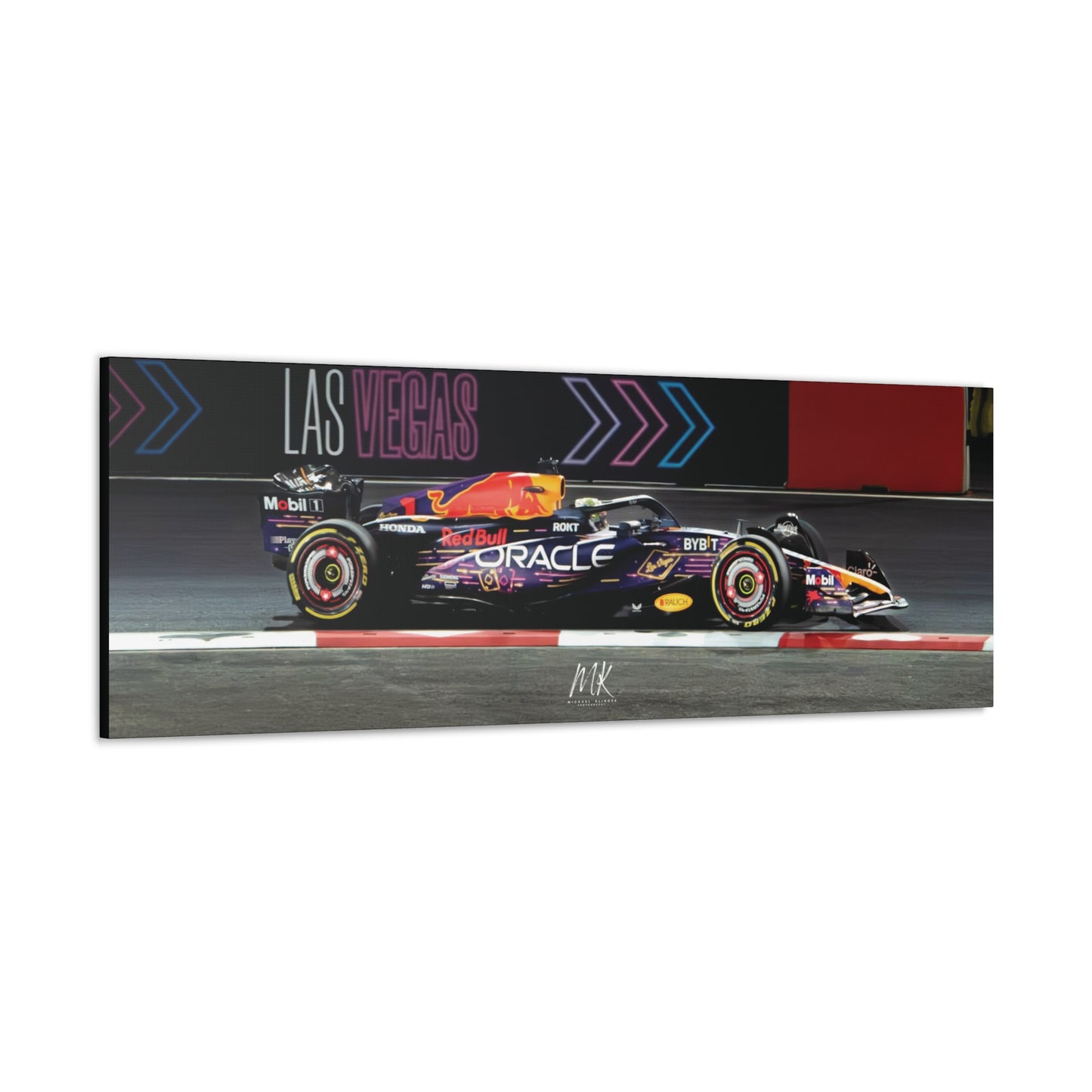 Formula One 2023 Las Vegas & World Champion Max Verstappan Red Bull Oracle Race Car on Las Vegas F1 Track Canvas Gallery Wraps