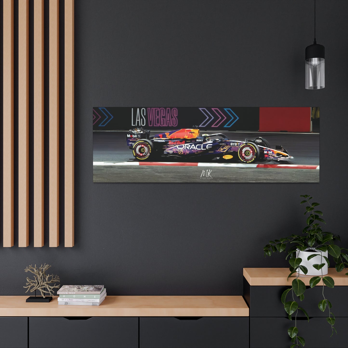 Formula One 2023 Las Vegas & World Champion Max Verstappan Red Bull Oracle Race Car on Las Vegas F1 Track Canvas Gallery Wraps