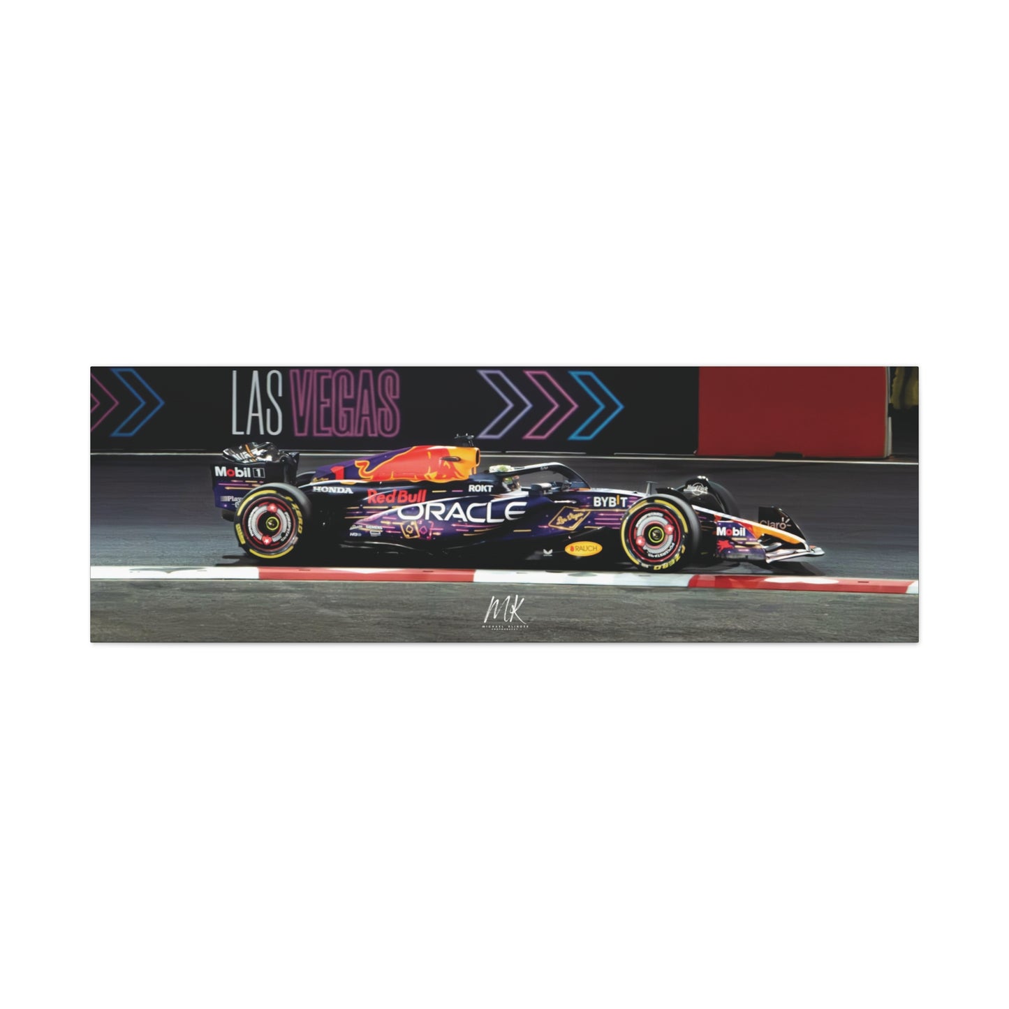 Formula One 2023 Las Vegas & World Champion Max Verstappan Red Bull Oracle Race Car on Las Vegas F1 Track Canvas Gallery Wraps