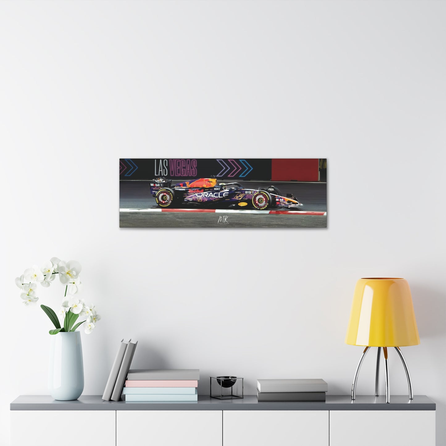 Formula One 2023 Las Vegas & World Champion Max Verstappan Red Bull Oracle Race Car on Las Vegas F1 Track Canvas Gallery Wraps